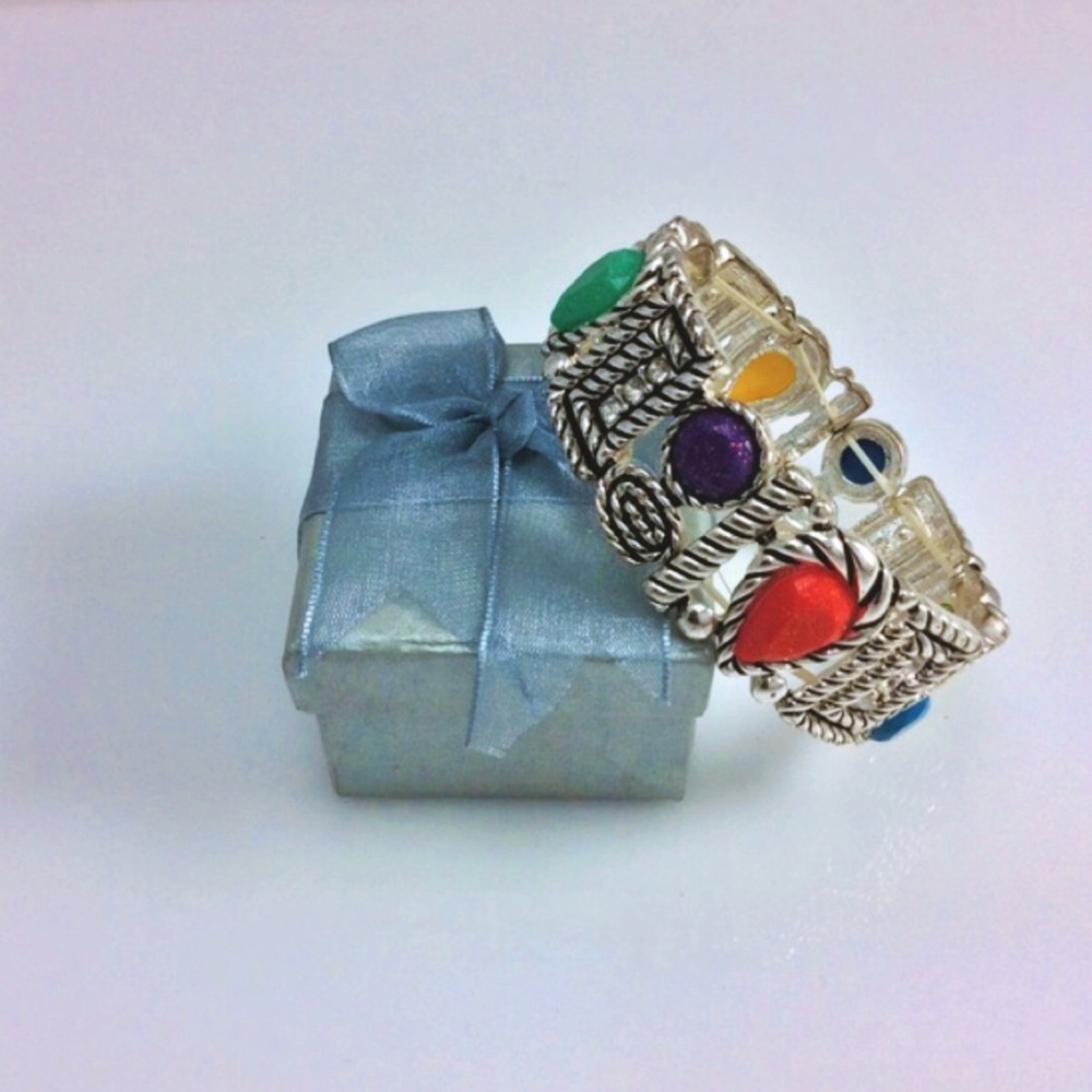 Silver multi-colored Bracelet/Shimmering Beads